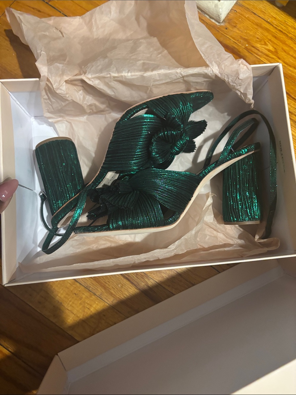 Loeffler Randall Camellia Knot Heel Slides with Ankle Strap in Emerald - Picture 3 of 6